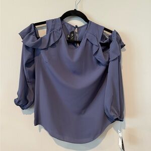 New, BCX Ruffled Cold Shoulder Blouse - Blue